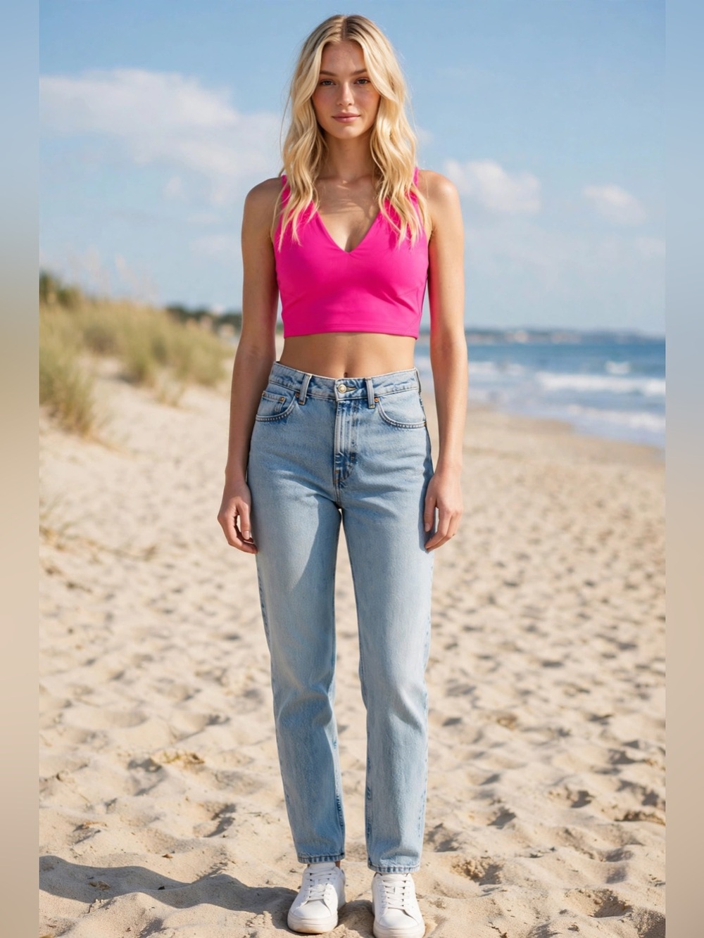Free People NWOT V-Neck Crop Top Hot Pink Size S